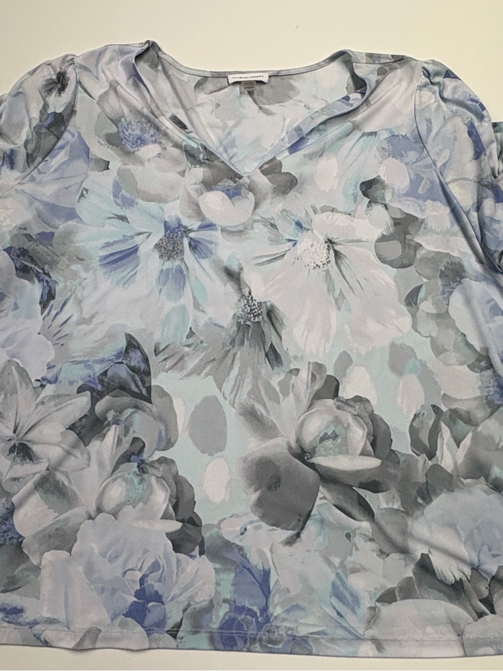 Calvin Klein Blue Gray Floral V-Neck Top